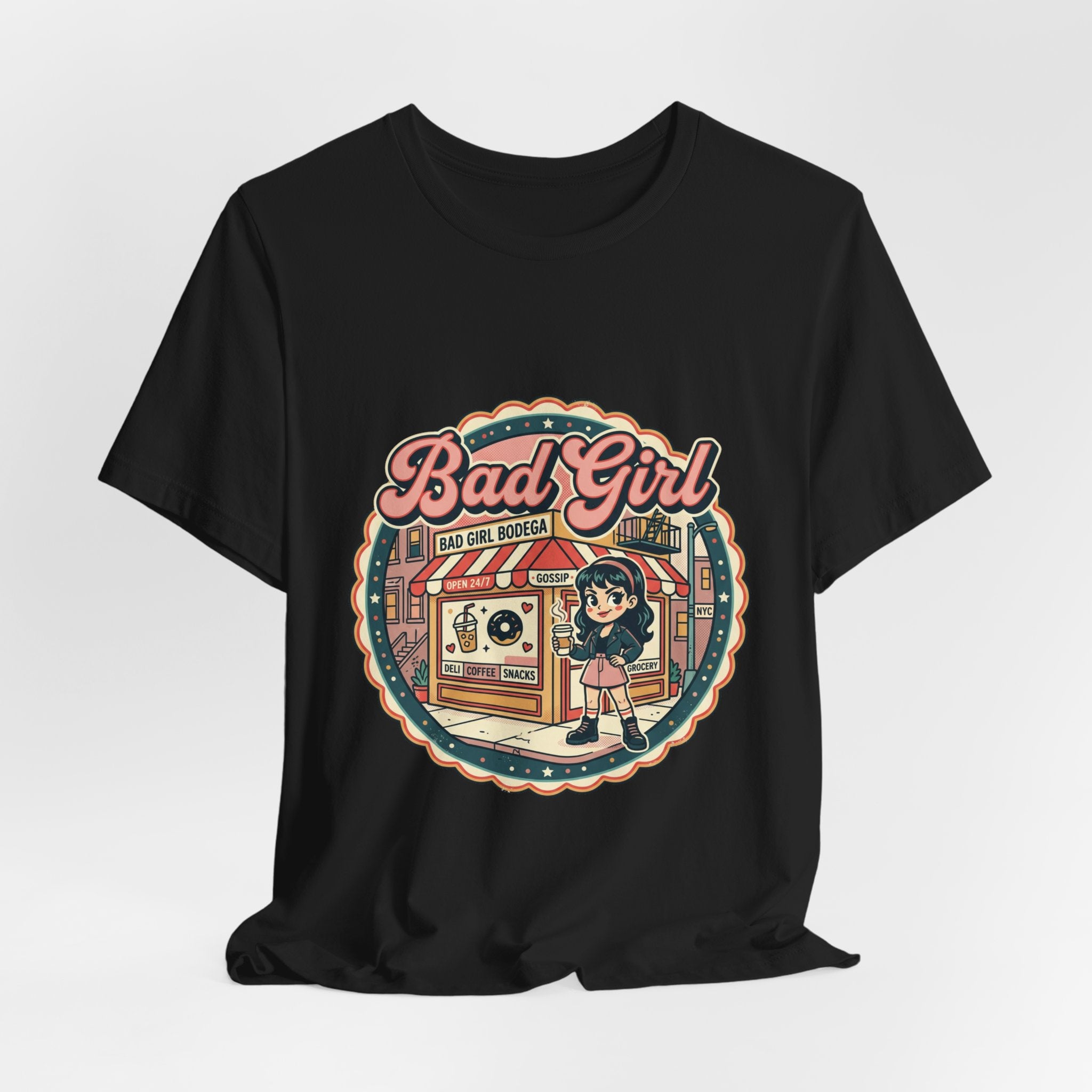 Bad Girl Bodega Tee | NYC bodega, Y2K cherries, Spanglish corner store