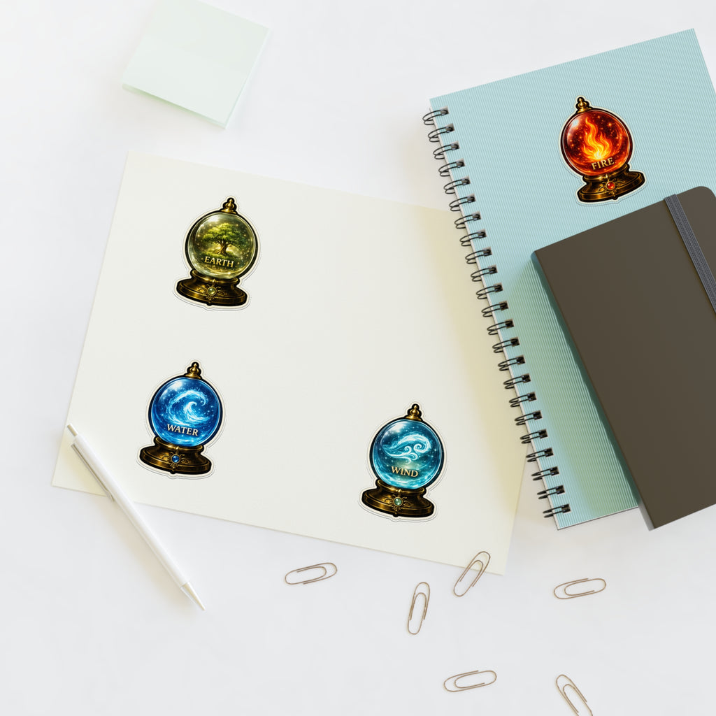 Elemental Globe Sticker Sheet — Earth, Fire, Water, Wind Magic Stickers