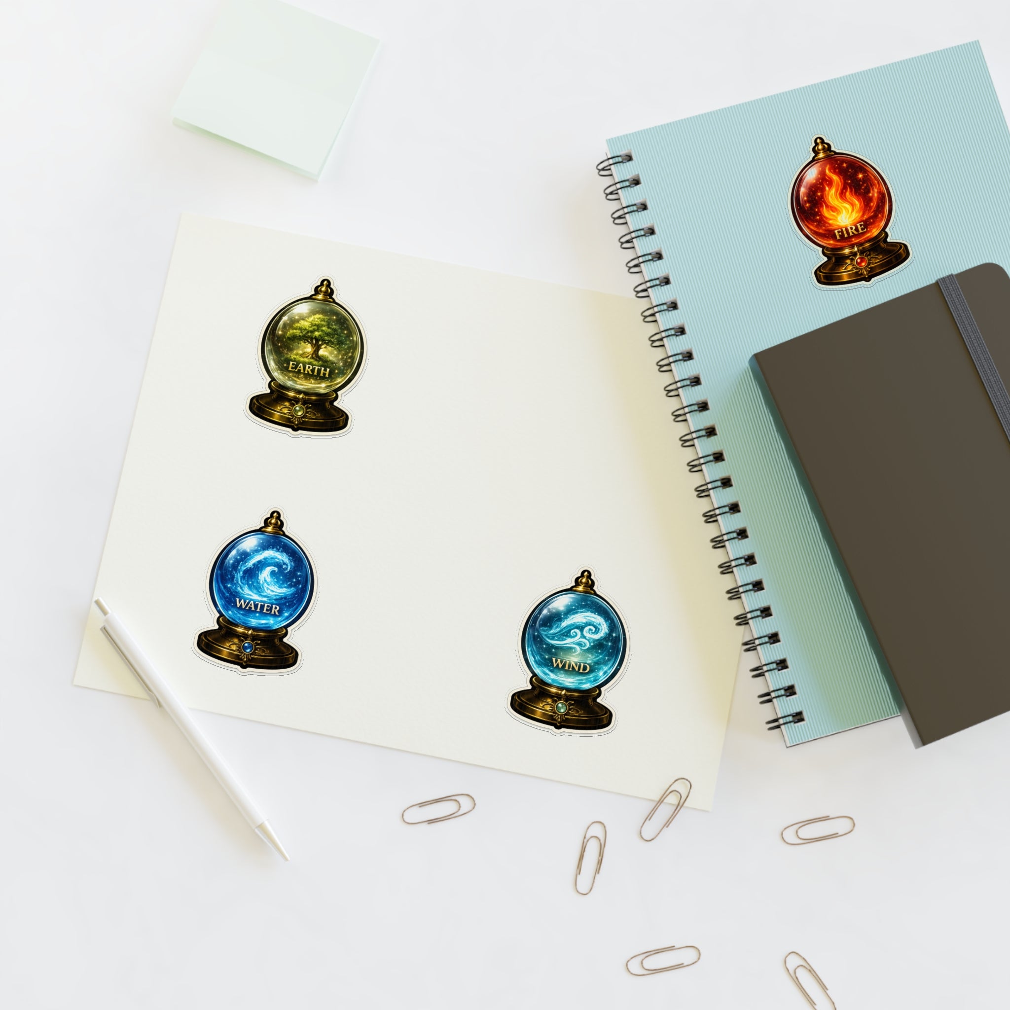 Elemental Globe Sticker Sheet — Earth, Fire, Water, Wind Magic Stickers