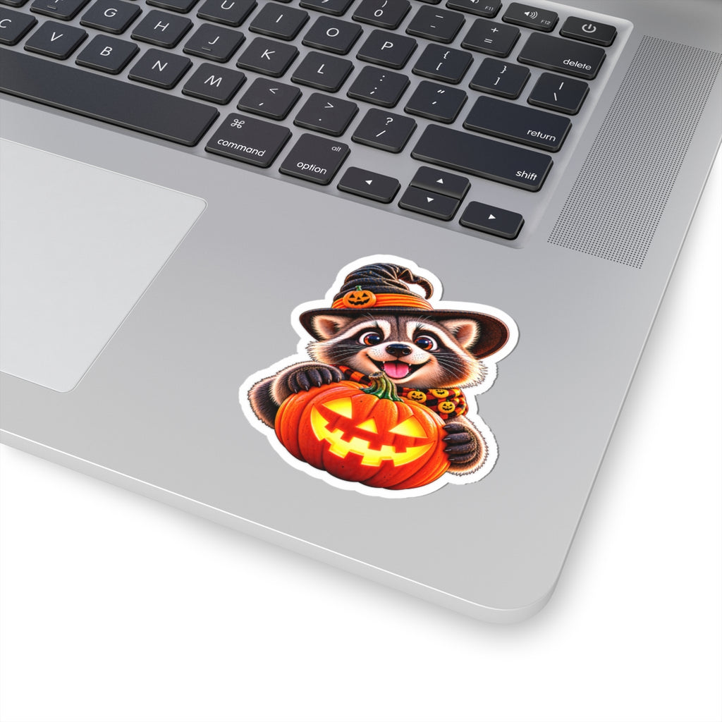 Cute Raccoon with Jack-O'-Lantern Halloween Sticker