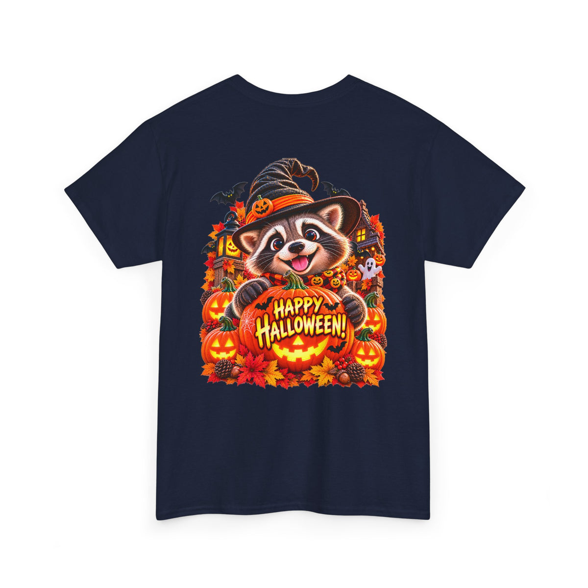 Halloween Raccoon Tee — Cute Jack-o'-Lantern "Happy Halloween" Shirt