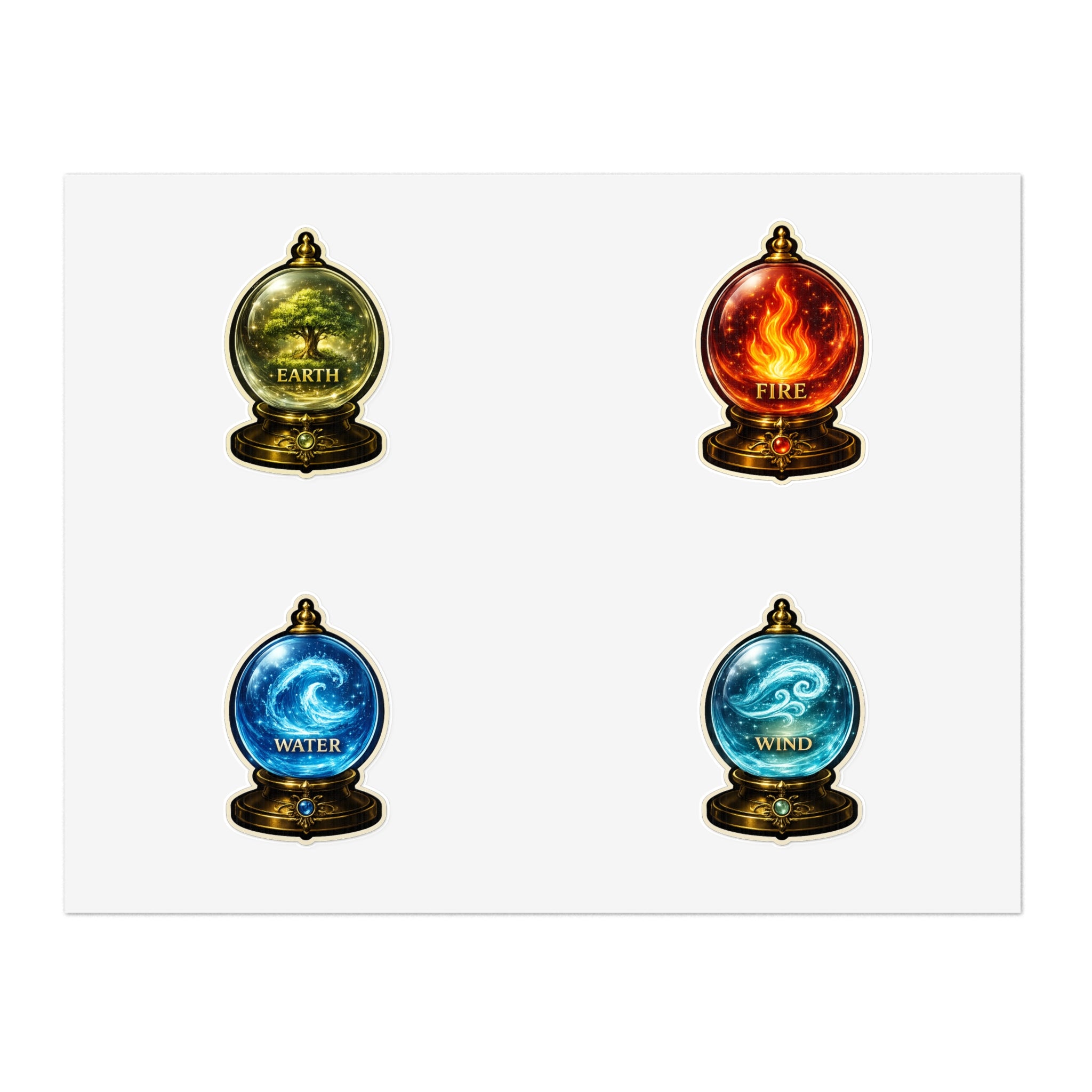 Elemental Globe Sticker Sheet — Earth, Fire, Water, Wind Magic Stickers