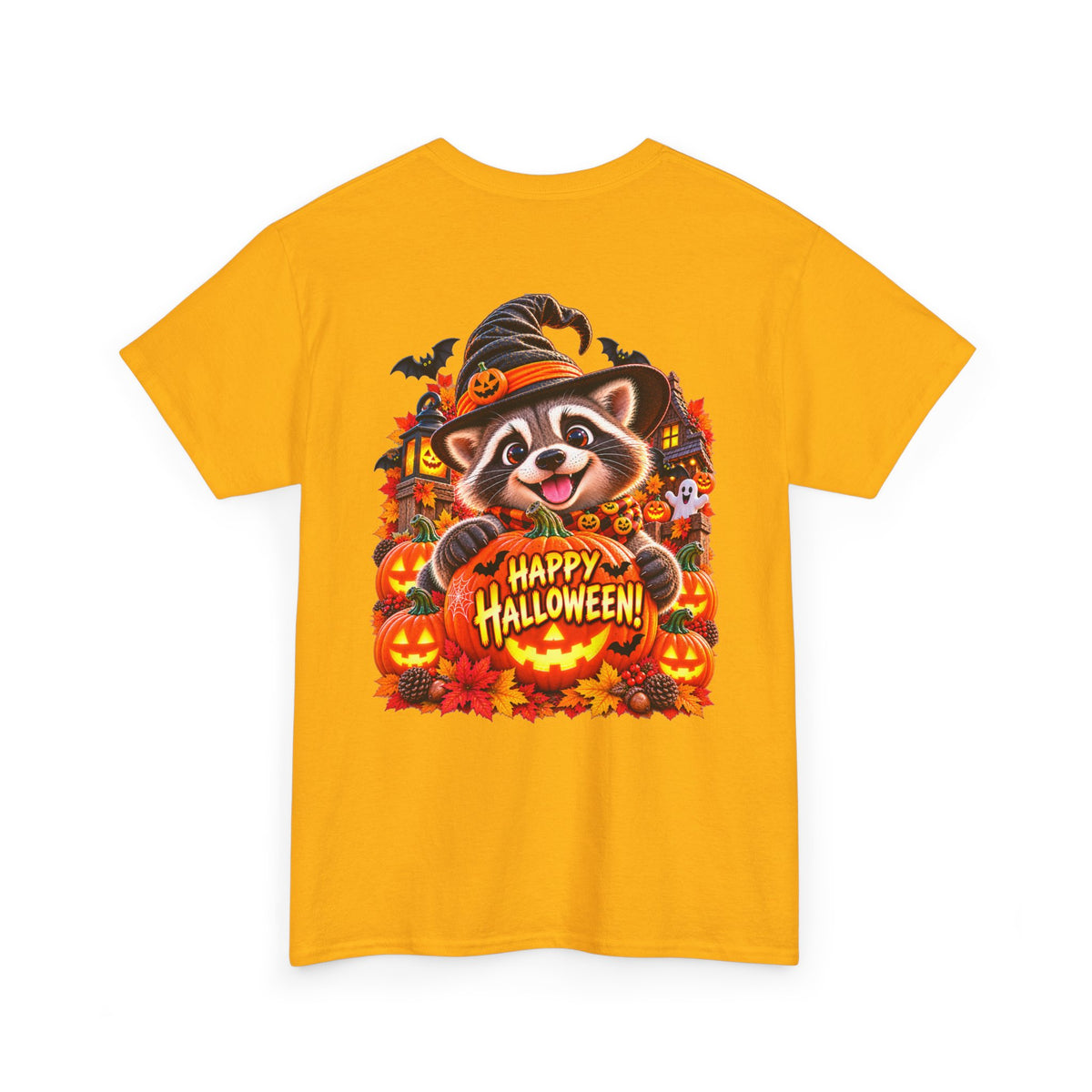 Halloween Raccoon Tee — Cute Jack-o'-Lantern "Happy Halloween" Shirt