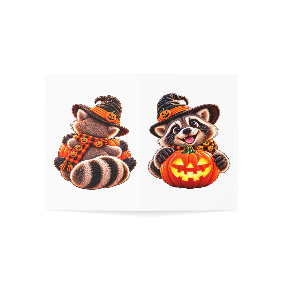 Halloween Raccoon Greeting Cards — Cute Raccoon with Jack-O'-Lantern (Pack of 1/10/30/50)