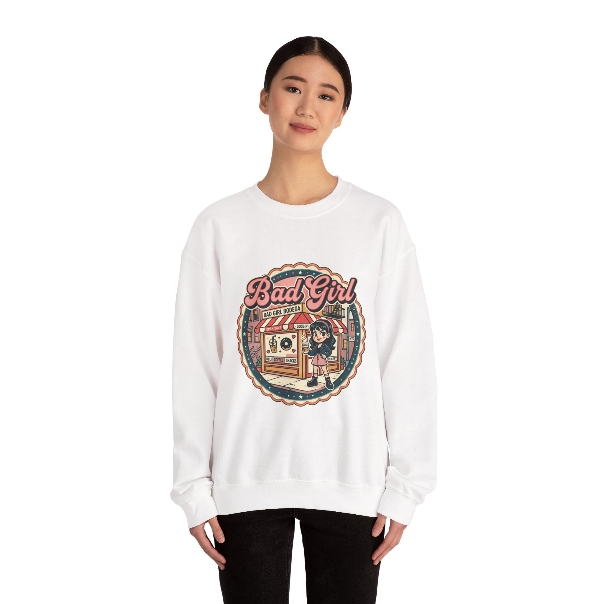 Bodega Bad Girl Crewneck Sweatshirt | NYC, Y2K Spanglish Deli Vibe