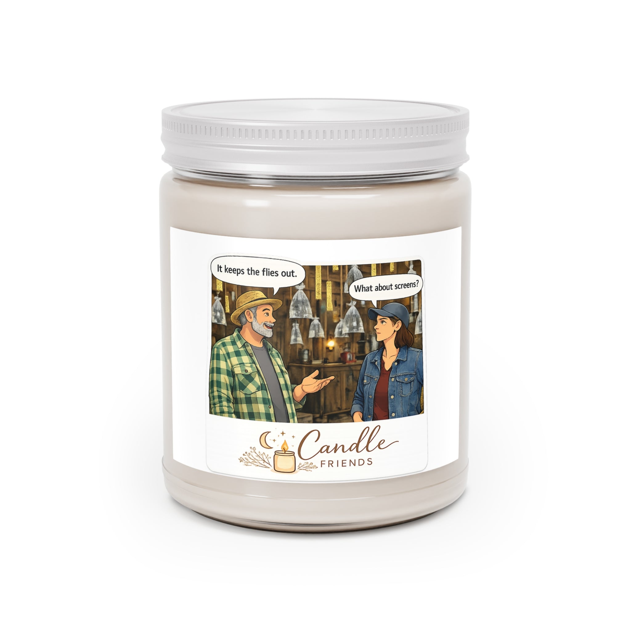 The question candle? 9oz Scented Soy Candle — 'Candle Friends' Cartoon Jar with White Lid