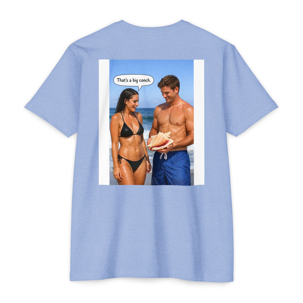 Conch Joke T-Shirt — Retro Beach Photo Tee with "That's a big conch" Graphic