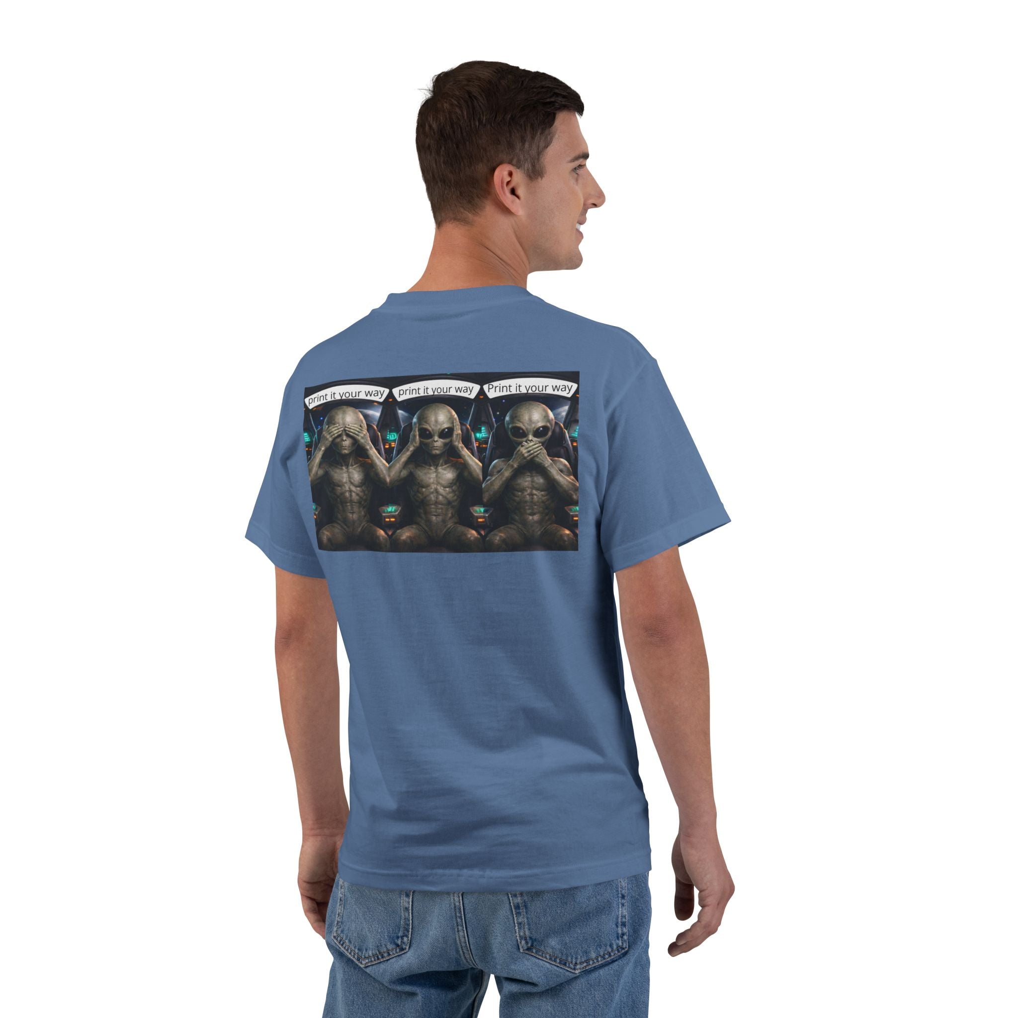 Alien Meditation Graphic T-Shirt — 'See No Evil' Trio Sci‑Fi Tee