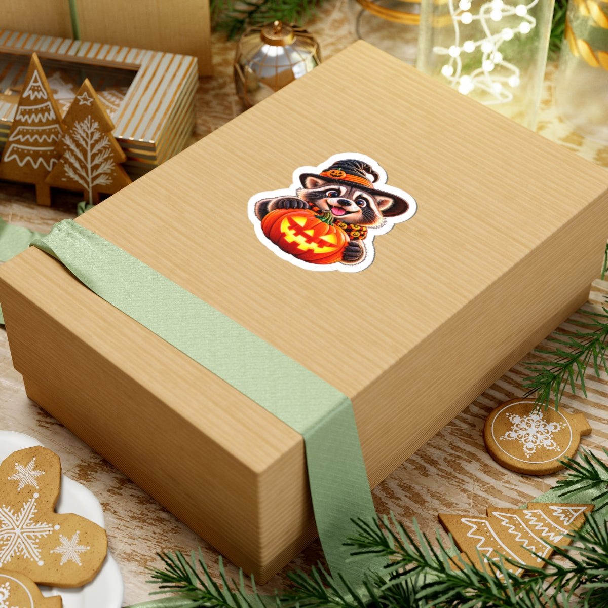 Cute Raccoon with Jack-O'-Lantern Halloween Sticker