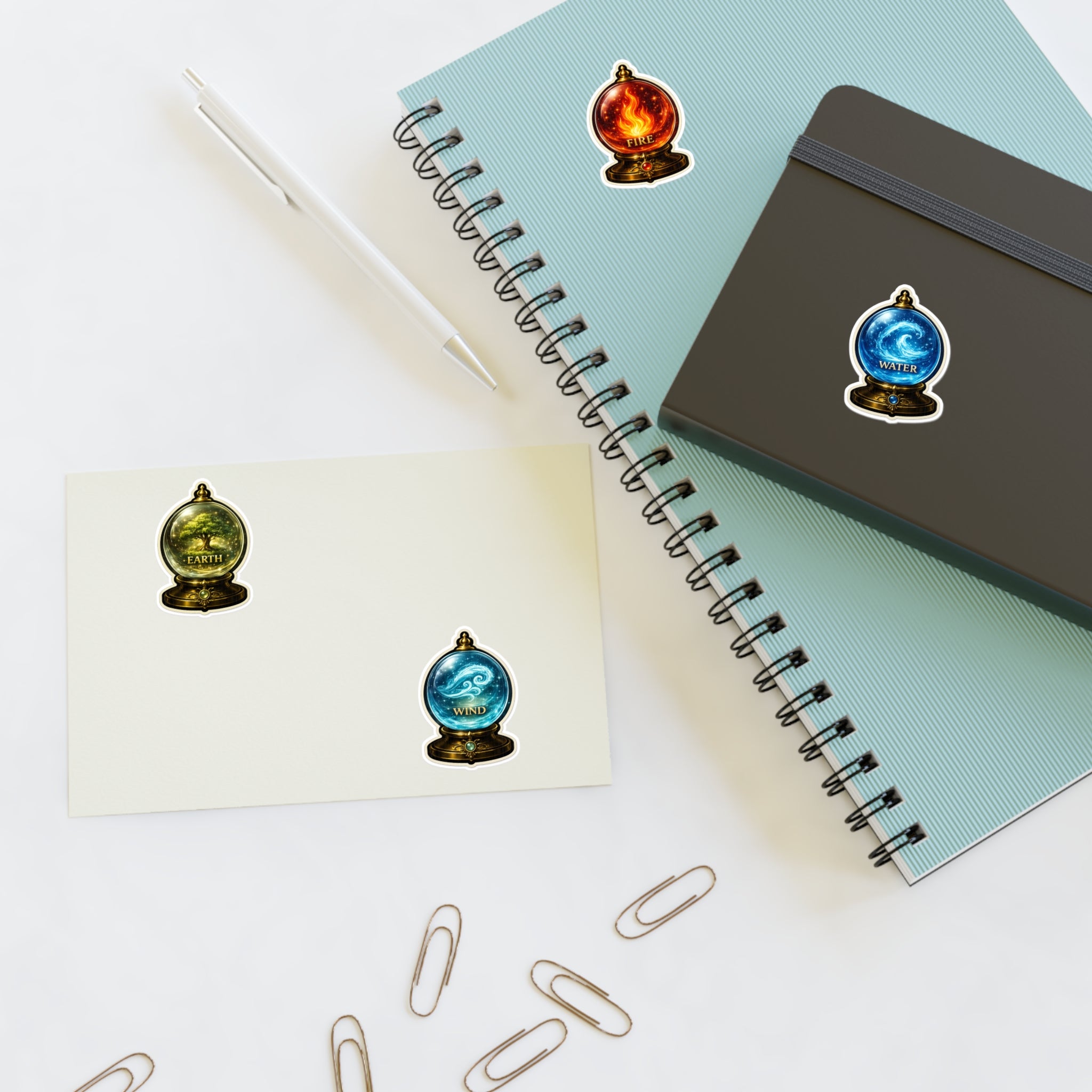 Elemental Globe Sticker Sheet — Earth, Fire, Water, Wind Magic Stickers
