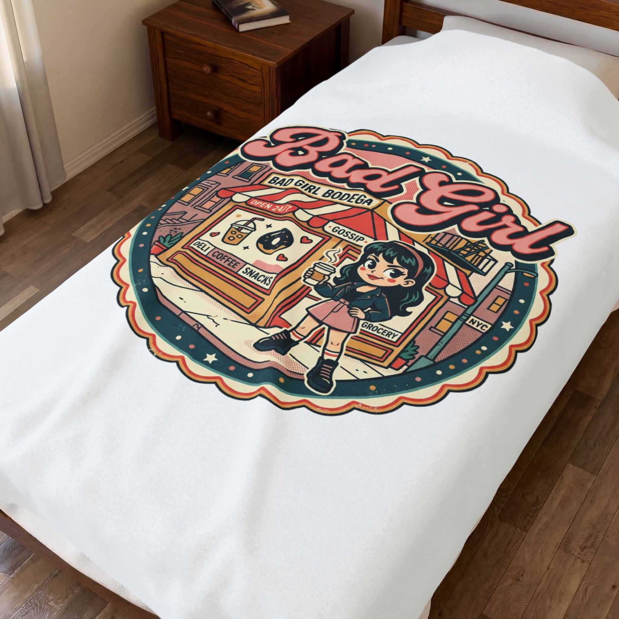 Bad Girl Bodega Plush Blanket | NYC bodega, Y2K deli sign, Spanglish vibes