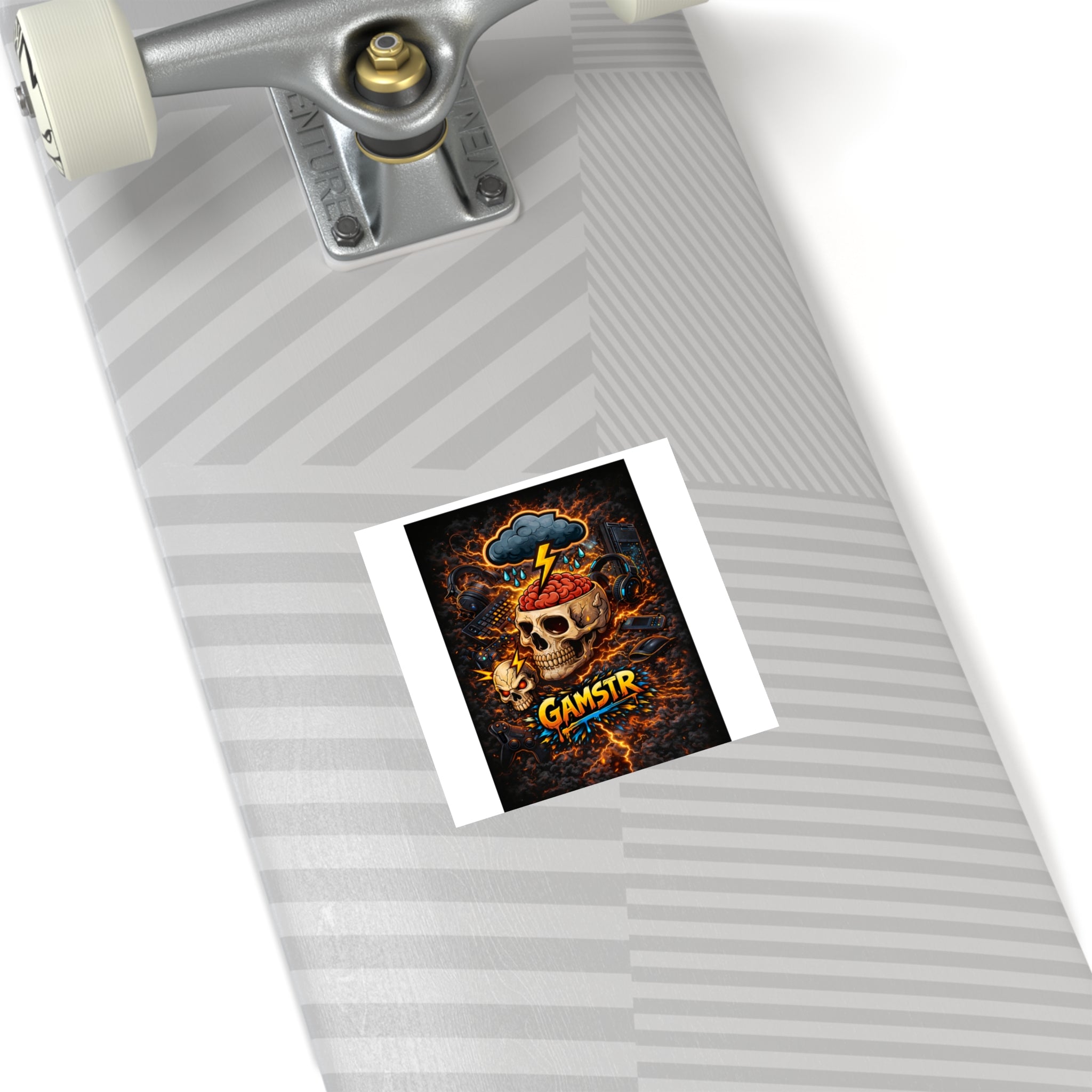 Gamstr Skull Gamer Sticker — Lightning Brain Gaming Square Sticker (Indoor/Outdoor)