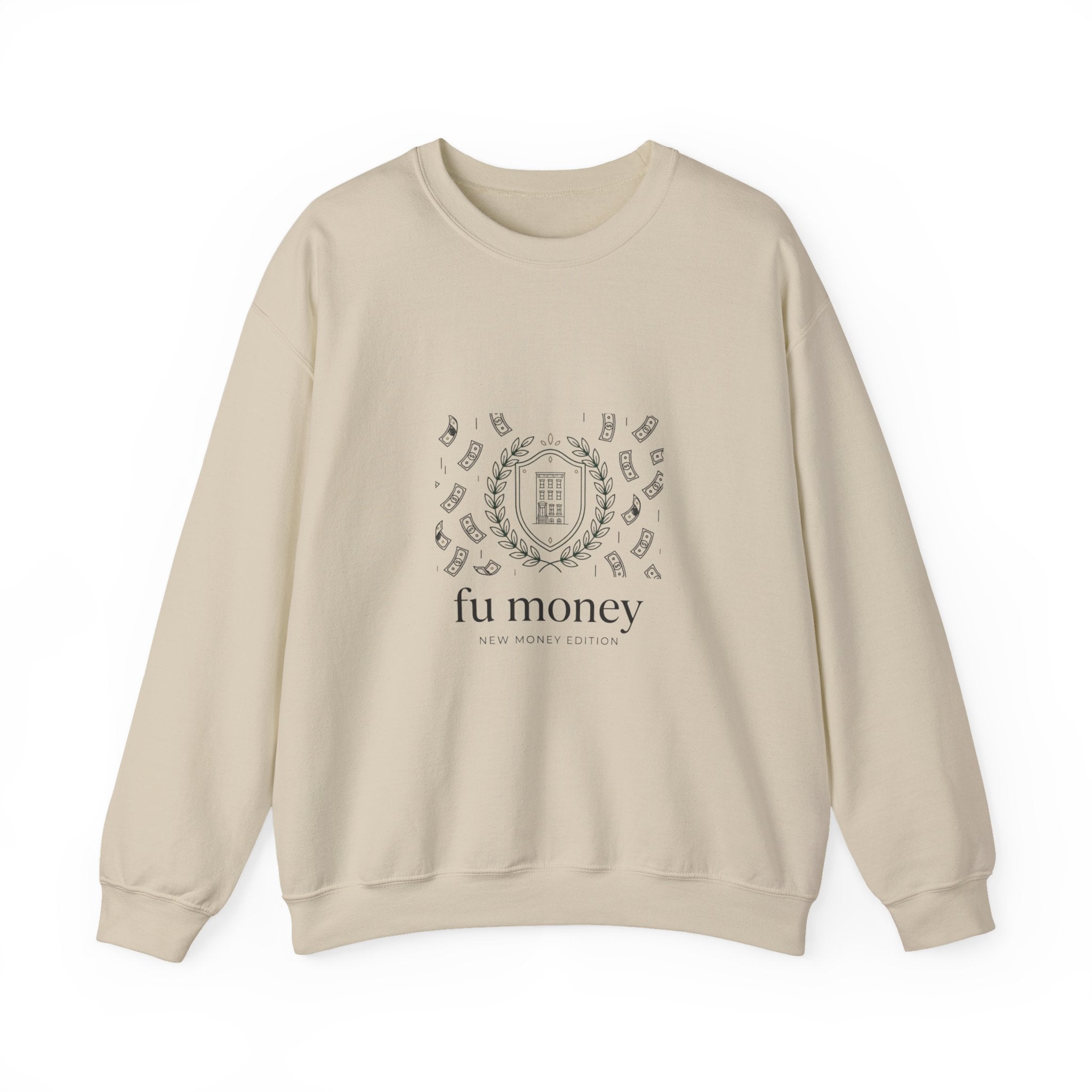 fu money crewneck sweatshirt | old money minimalist, serif monochrome