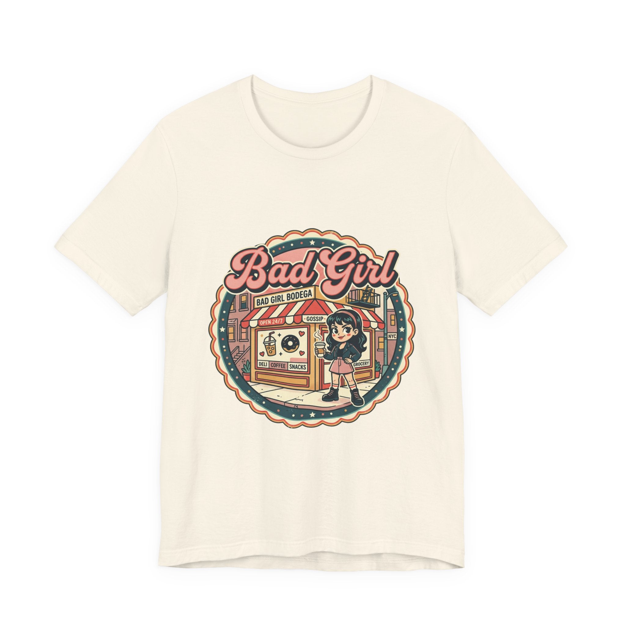 Bad Girl Bodega Tee | NYC bodega, Y2K cherries, Spanglish corner store
