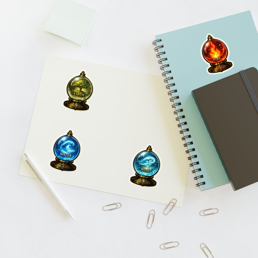 Elemental Globe Sticker Sheet — Earth, Fire, Water, Wind Magic Stickers