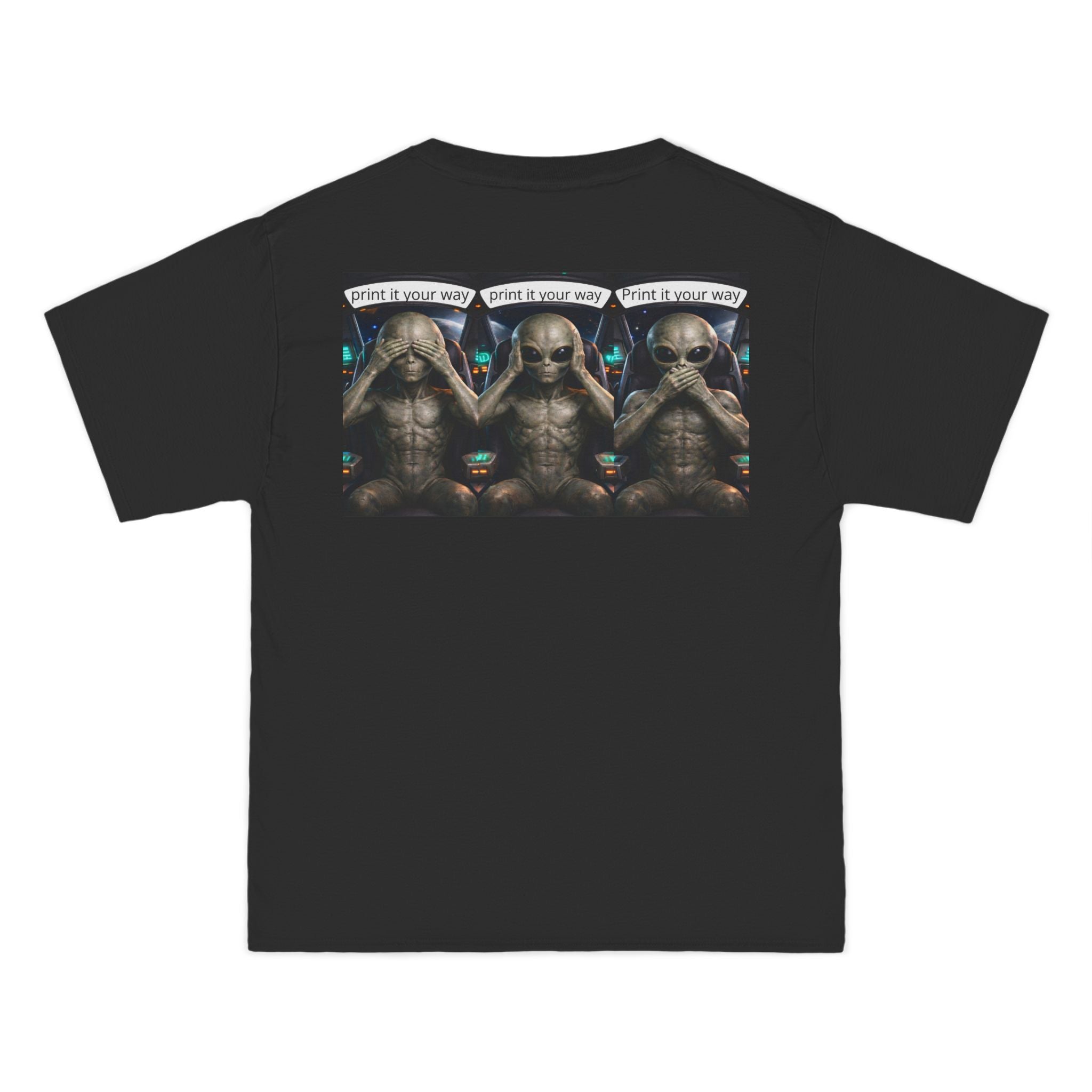 Alien Meditation Graphic T-Shirt — 'See No Evil' Trio Sci‑Fi Tee