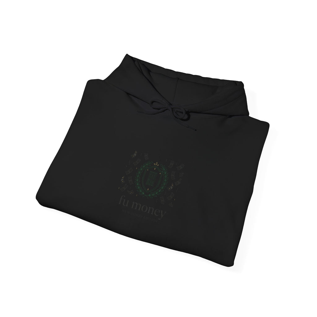new money crest hoodie | quiet luxury, minimalist serif, monochrome