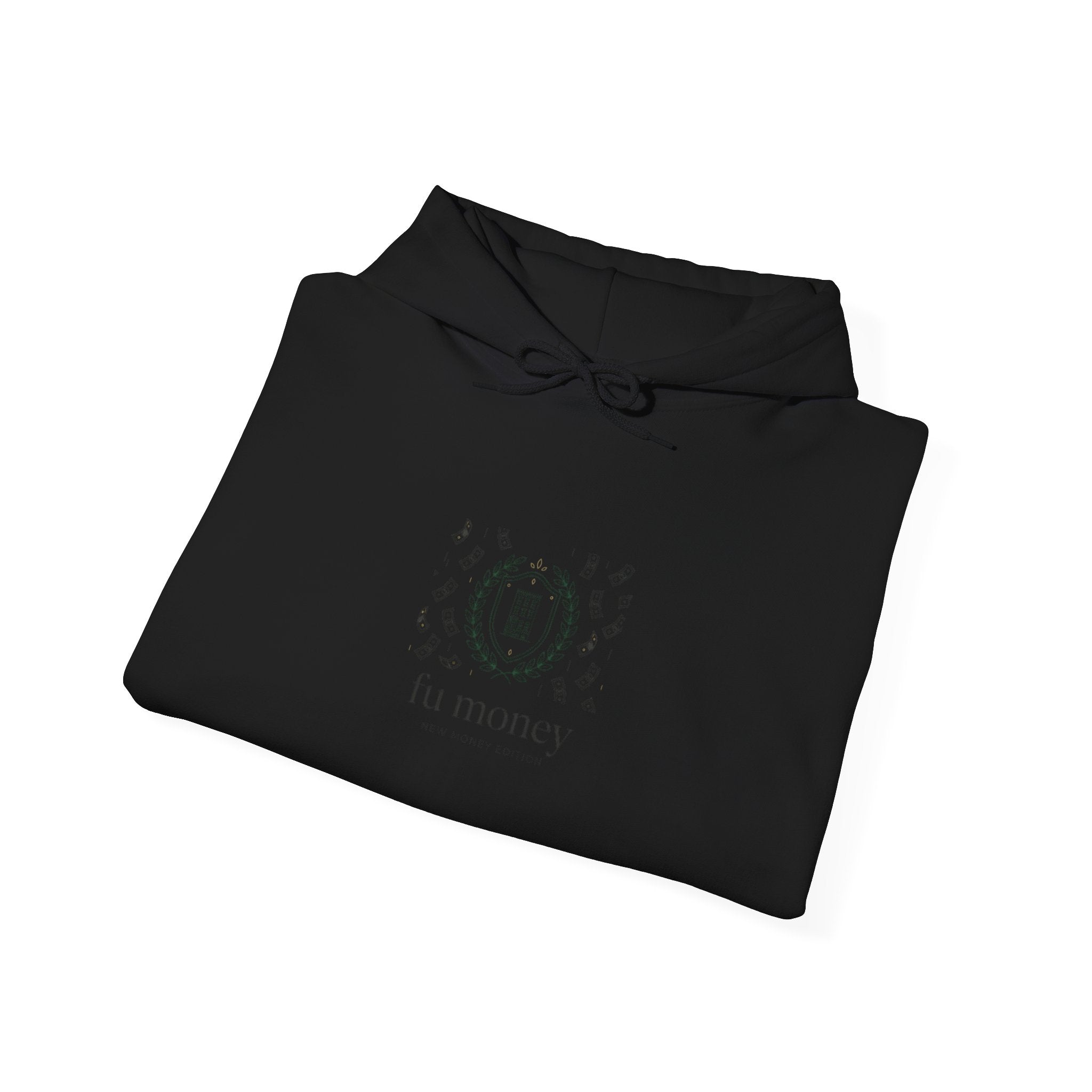 new money crest hoodie | quiet luxury, minimalist serif, monochrome