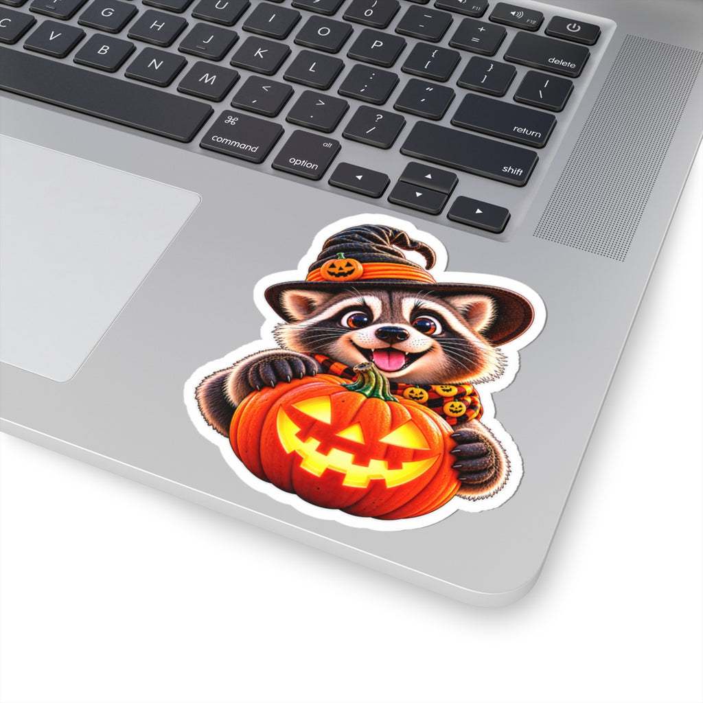 Cute Raccoon with Jack-O'-Lantern Halloween Sticker