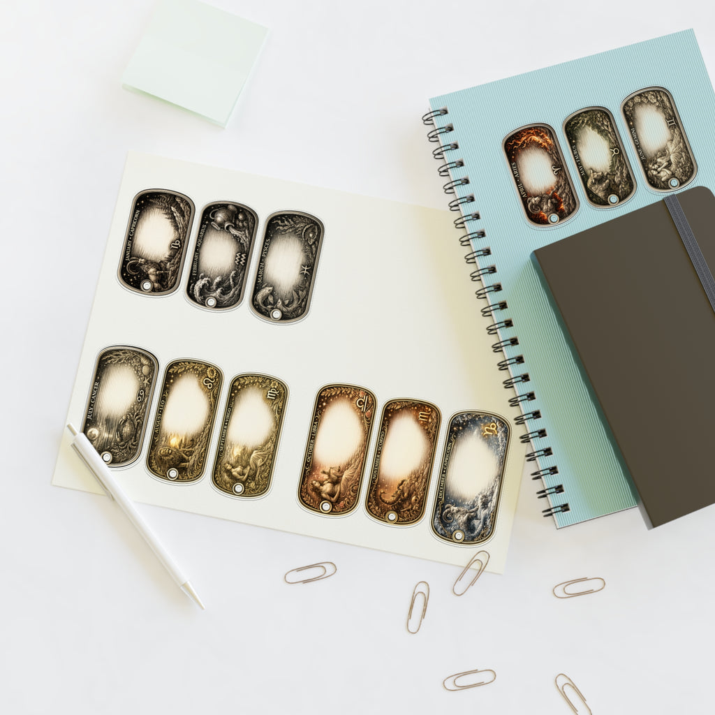 Vintage Nameplate Sticker Sheet — Retro Label Planner Stickers (12-Pack)