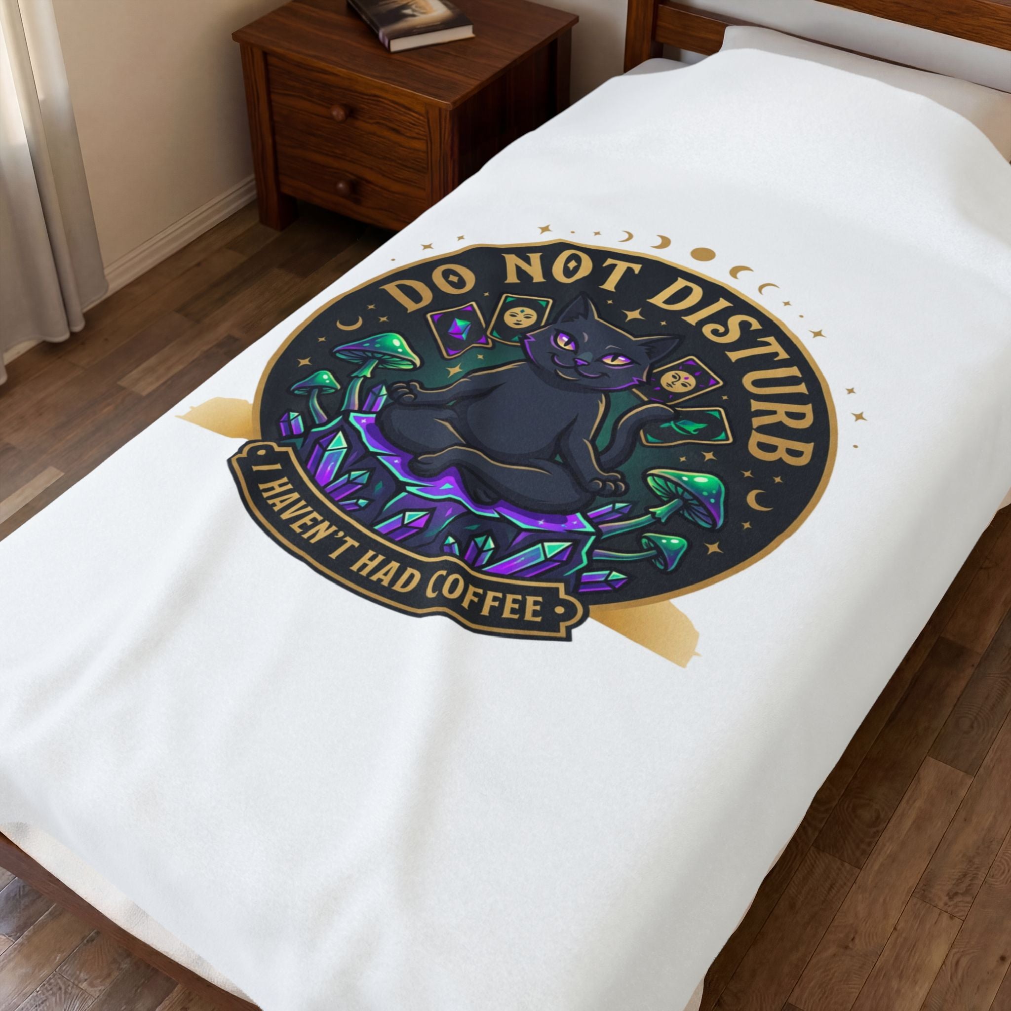 Do Not Disturb Cat Coffee Blanket | witchy goblincore, celestial crystals