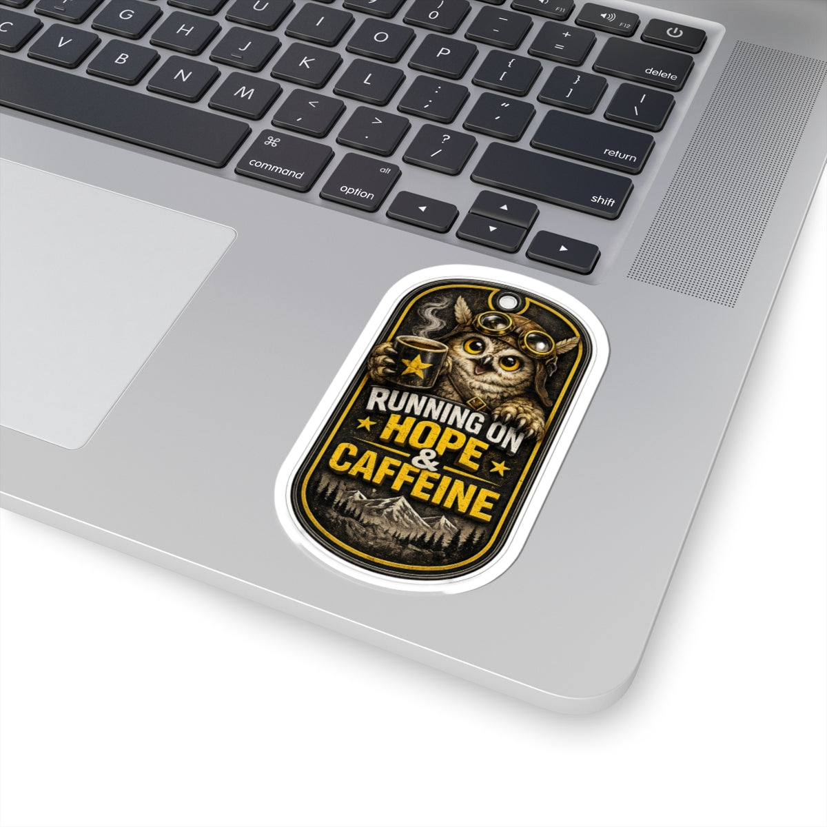Standard Edition Running on Hope & Caffeine Kiss-Cut Sticker — Owl Coffee Adventure Decal