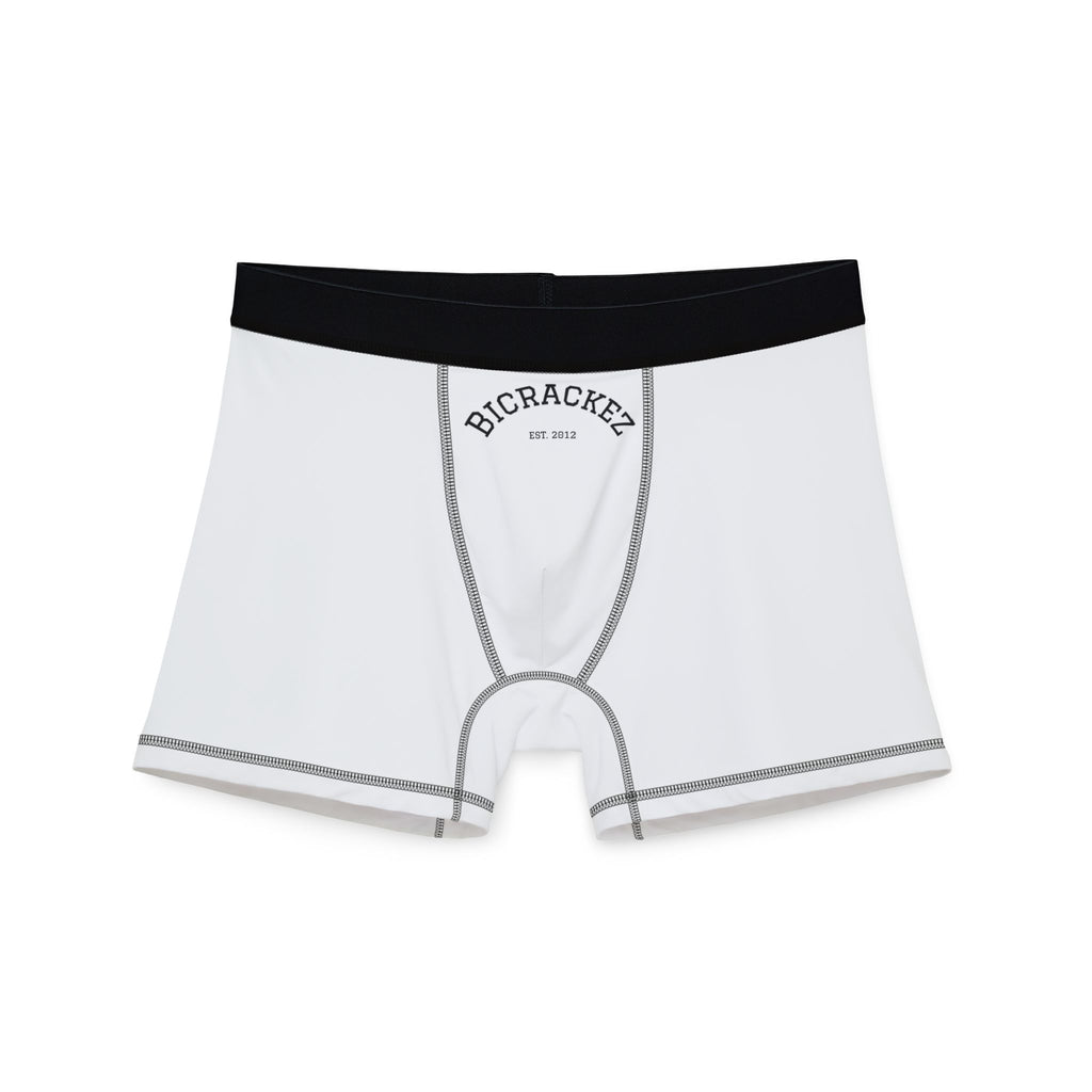 Men's Boxer Briefs — Classic White 'BICRACKEZ' Logo Performance Boxers