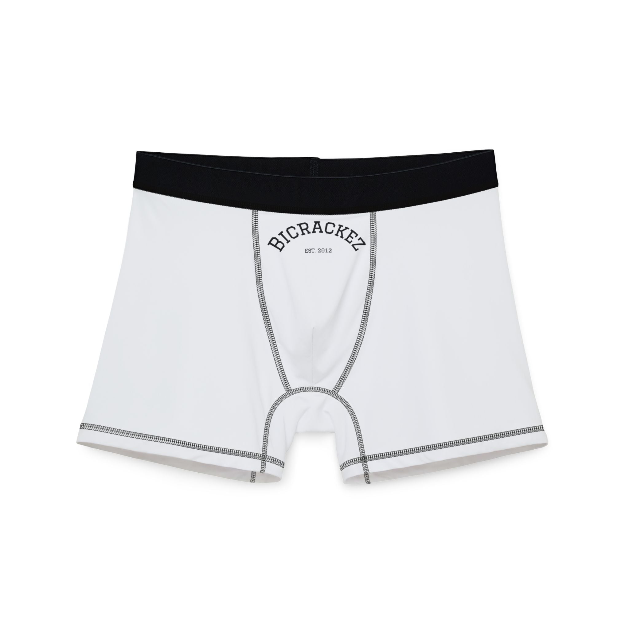 Men's Boxer Briefs — Classic White 'BICRACKEZ' Logo Performance Boxers