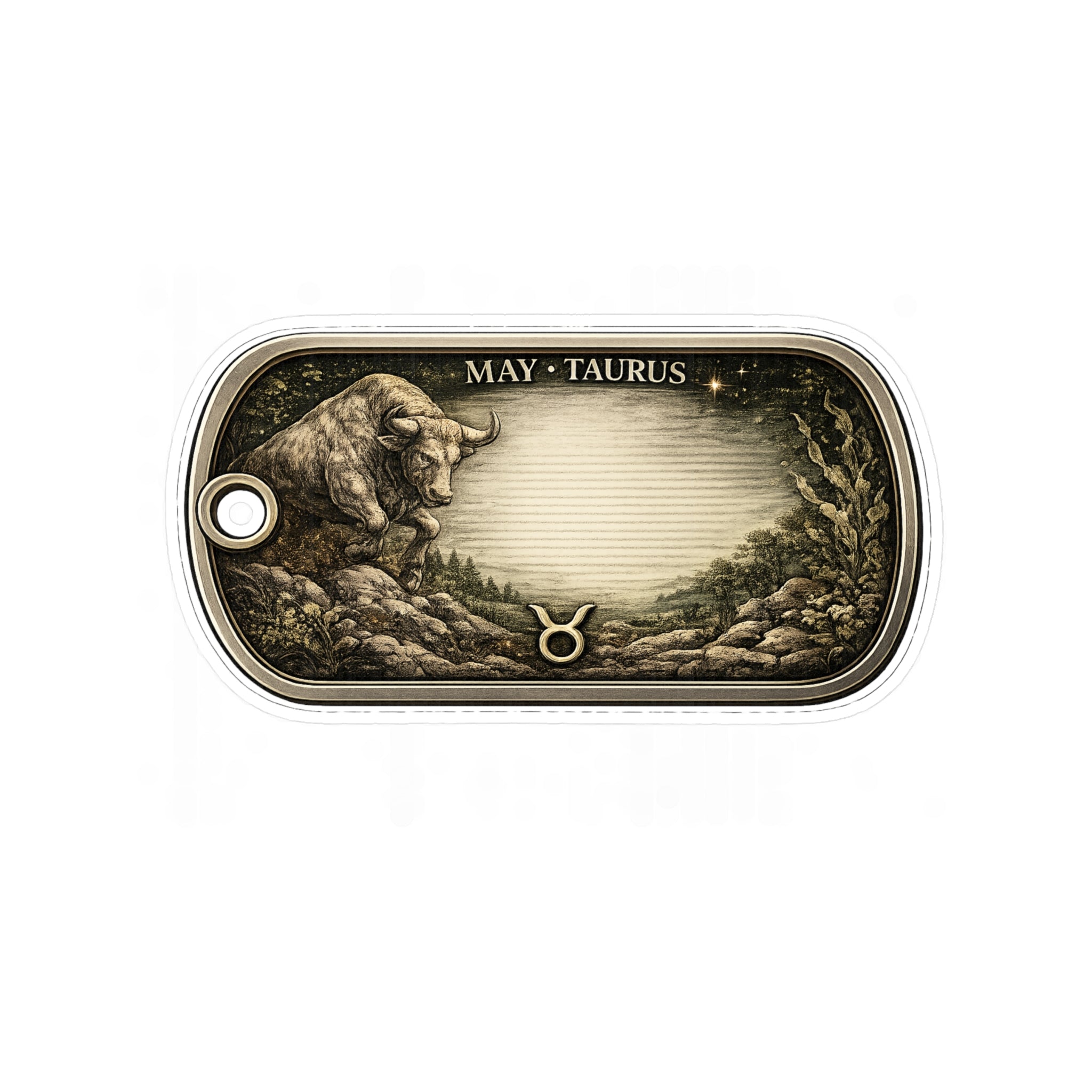 Taurus Zodiac Dog-Tag Sticker — May Birthday Vinyl Kiss-Cut