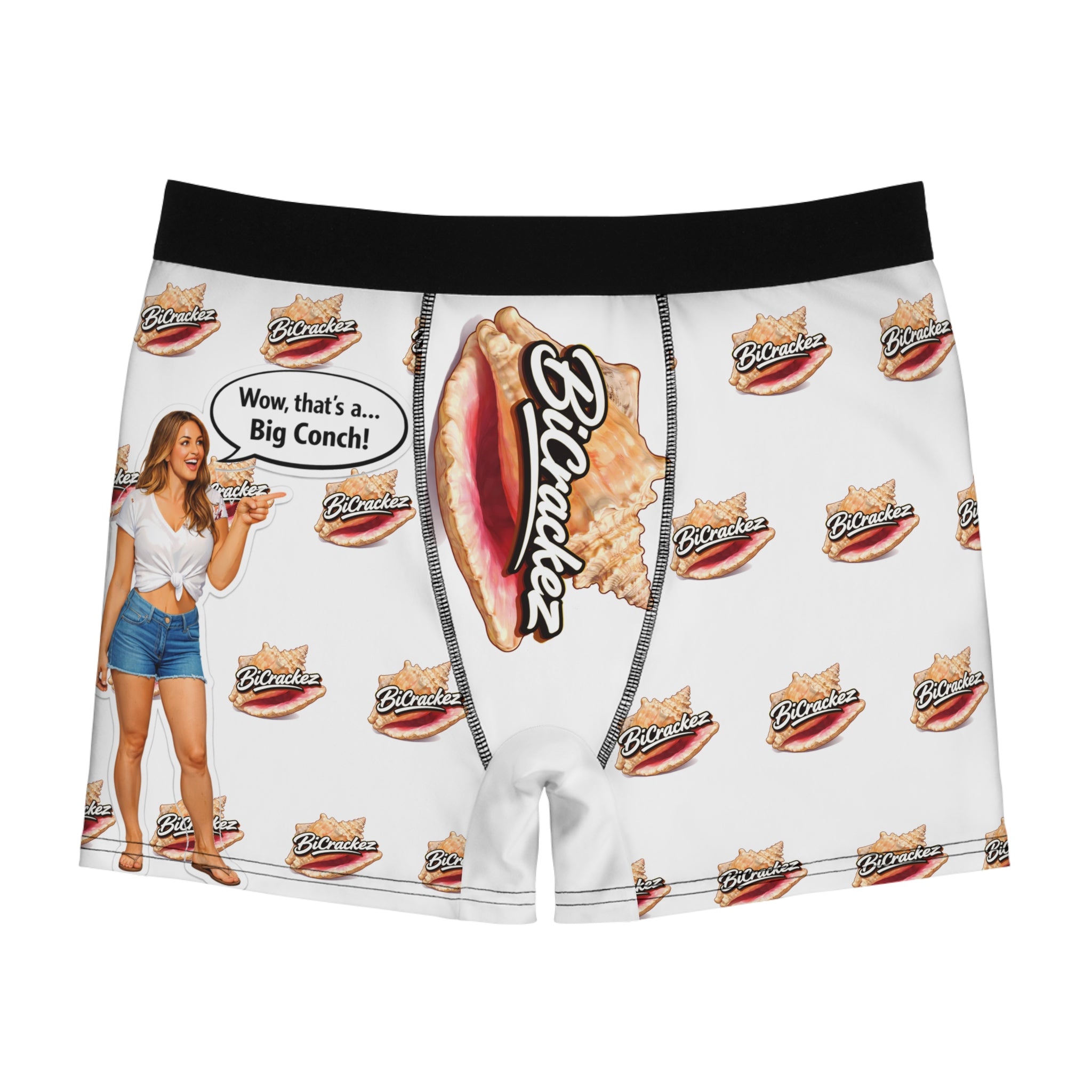Big Conch Men’s Boxer Briefs — Novelty Beachwear with 'Wow, that’s a... Big Conch!' Design