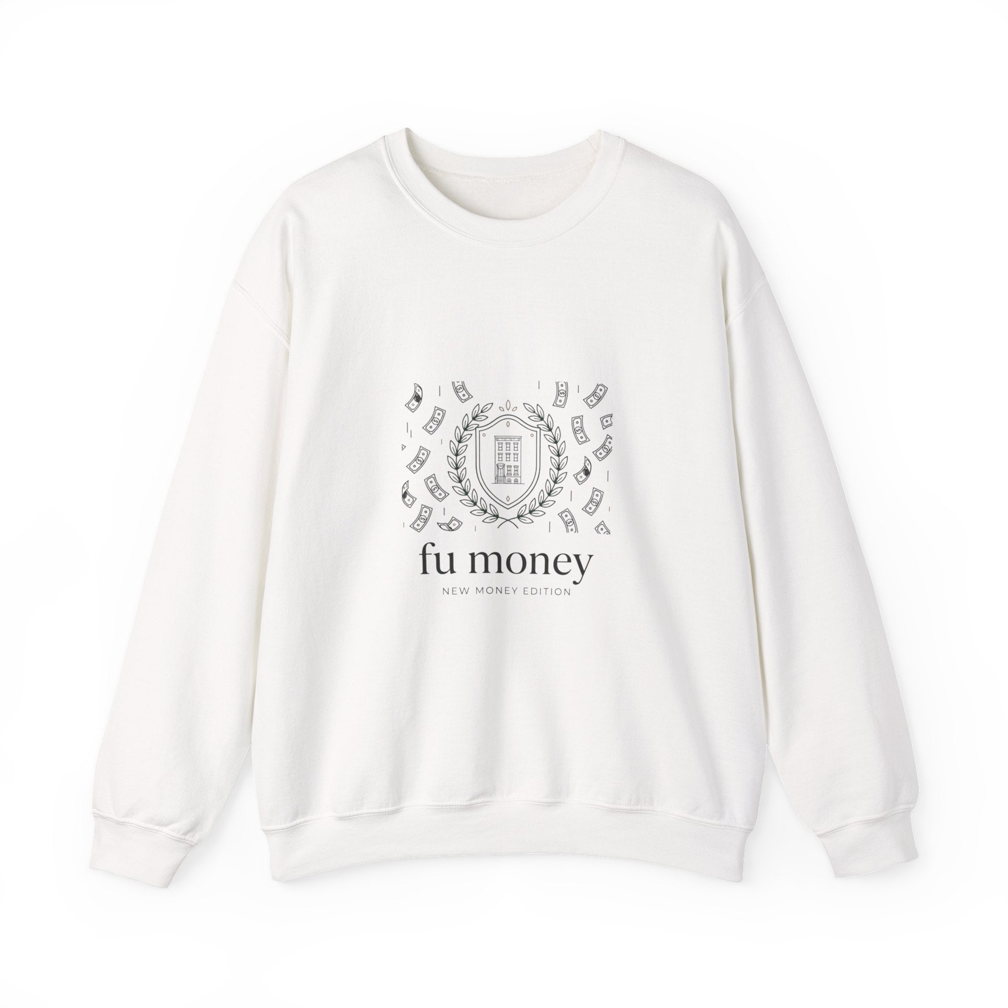 fu money crewneck sweatshirt | old money minimalist, serif monochrome