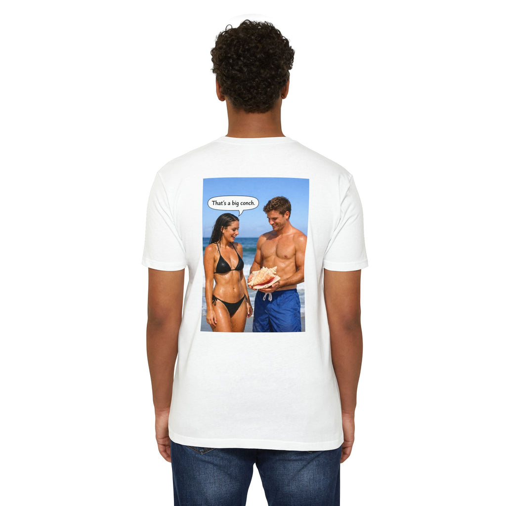 Conch Joke T-Shirt — Retro Beach Photo Tee with "That's a big conch" Graphic