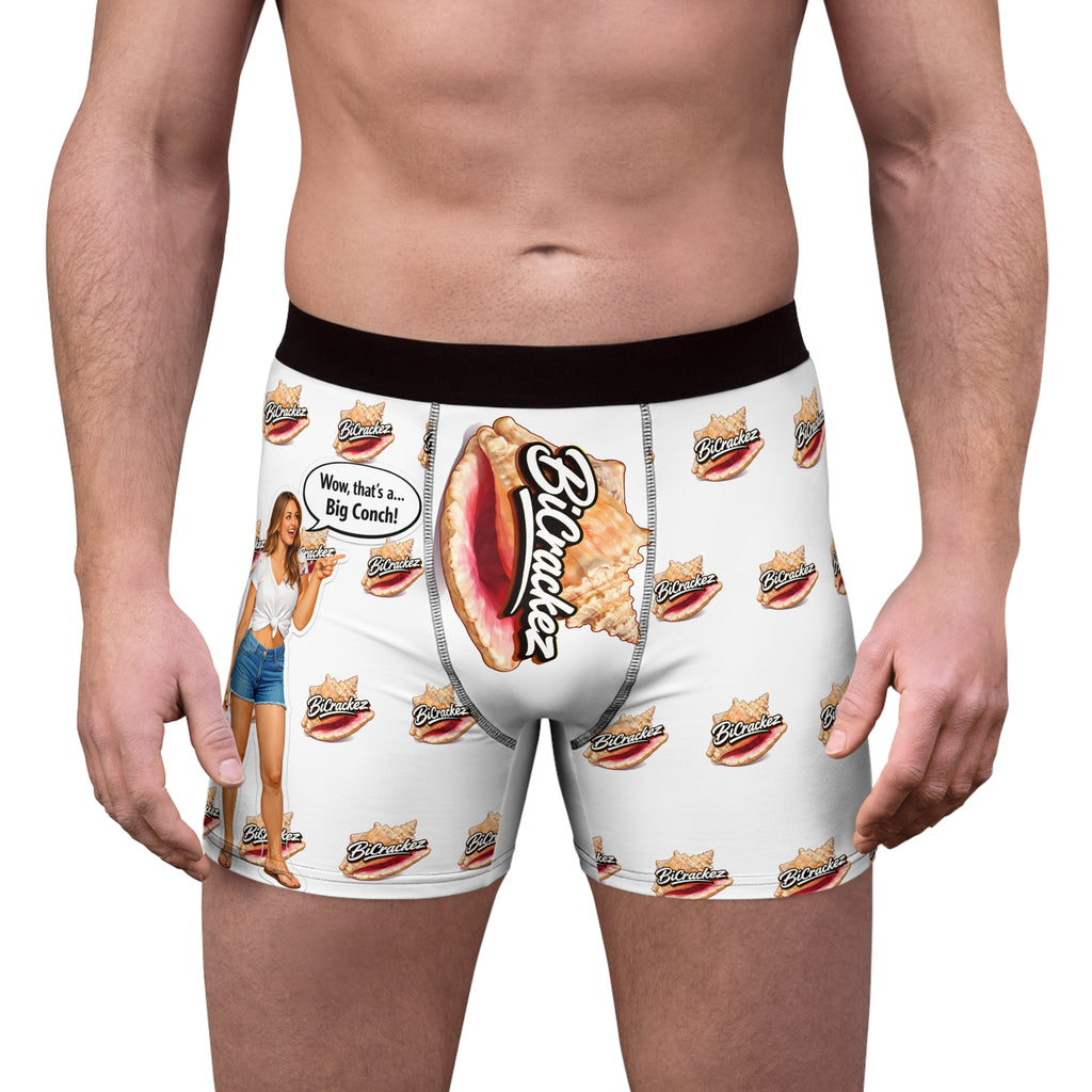 Big Conch Men’s Boxer Briefs — Novelty Beachwear with 'Wow, that’s a... Big Conch!' Design