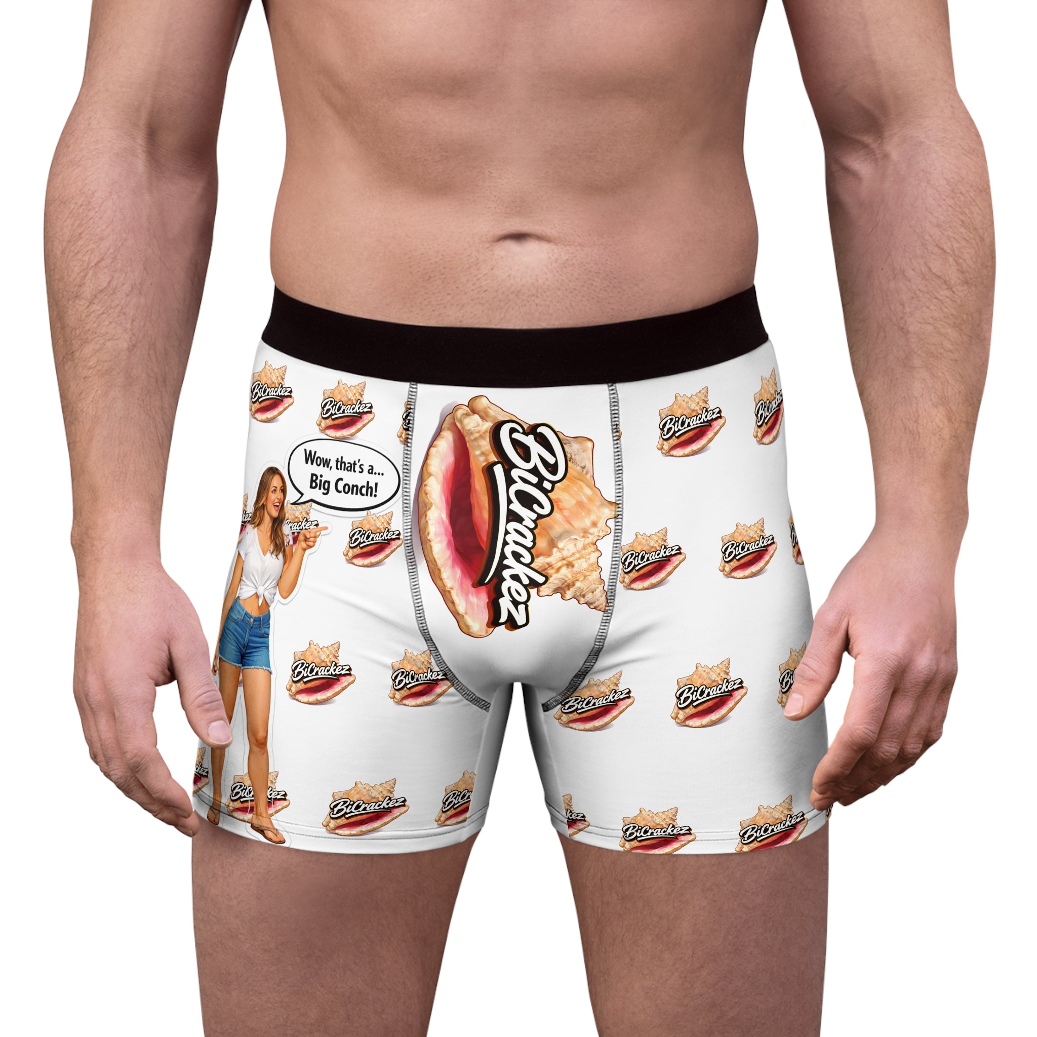 Big Conch Men’s Boxer Briefs — Novelty Beachwear with 'Wow, that’s a... Big Conch!' Design